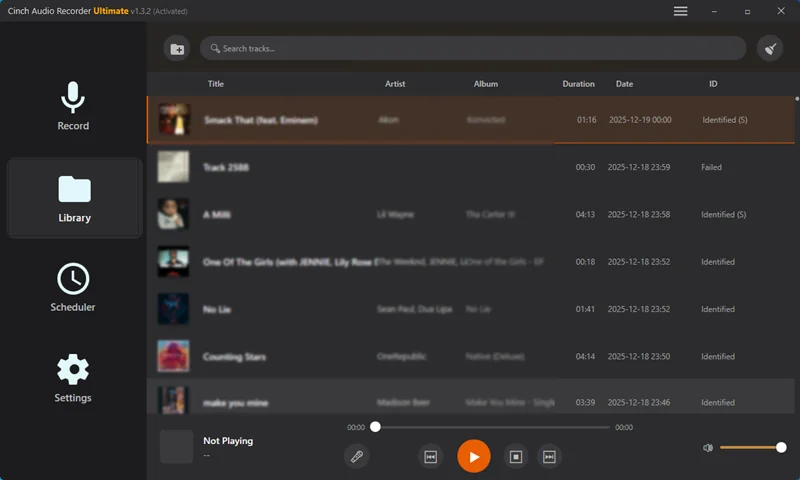 Cinch Audio Recorder Ultimate - Music Library Interface