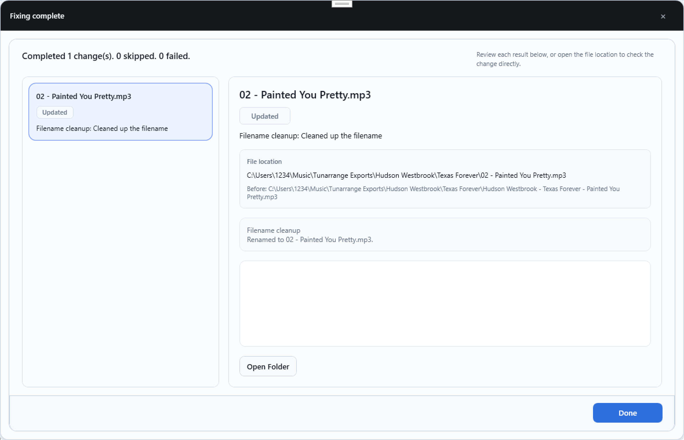 Tunarrange review changes window previewing updates before confirmation