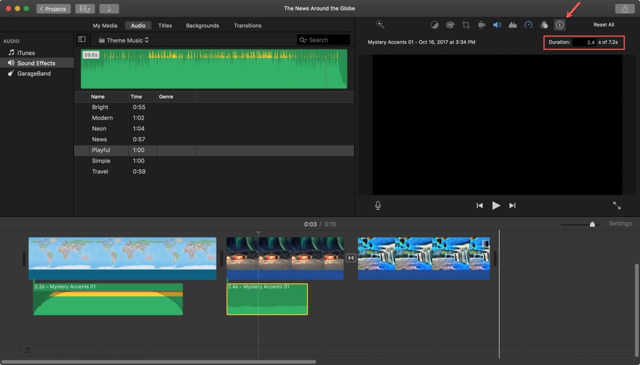 duration audio clip imovie mac