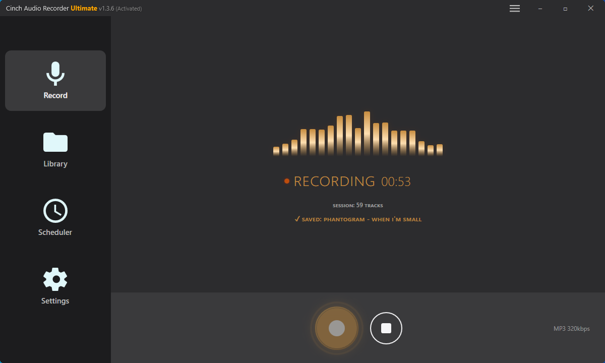 Cinch recording screen while track is playing