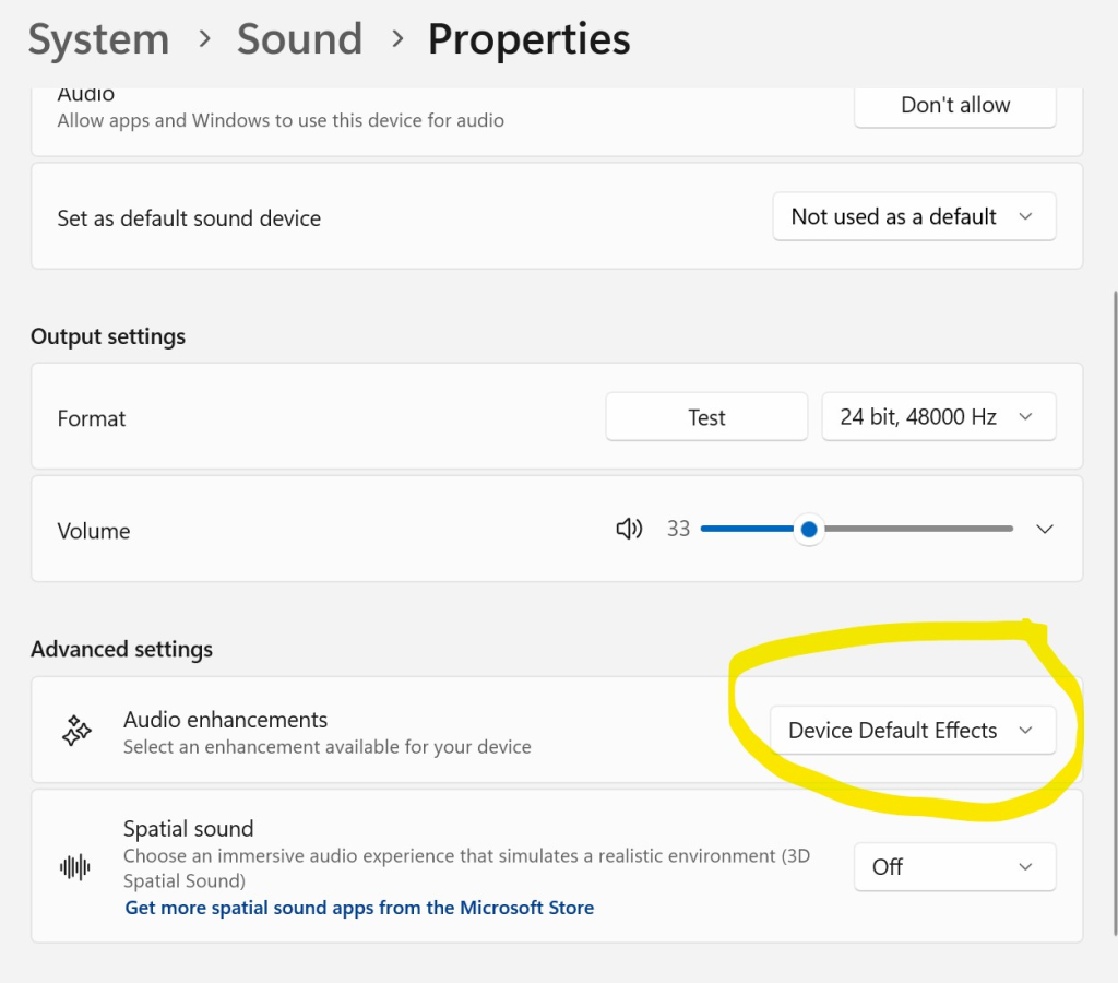 device default effects